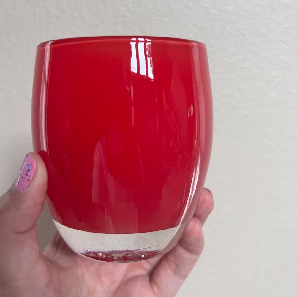Glassybaby bright red votive handblown glass candle holder